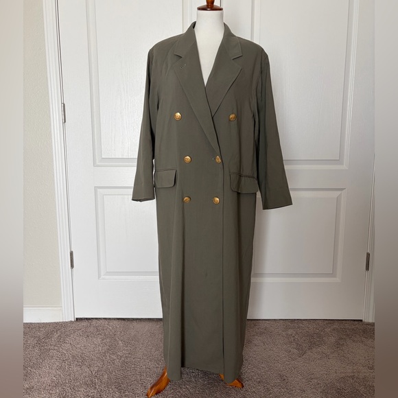 MaxMara Jackets & Blazers - MaxMara Khaki Wool Double-breasted Longline Trench Jacket Vintage Oversized
